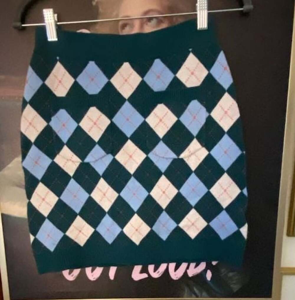 Free People Argyle Viola Mini Skirt Size S Green Blue Sweater Knit